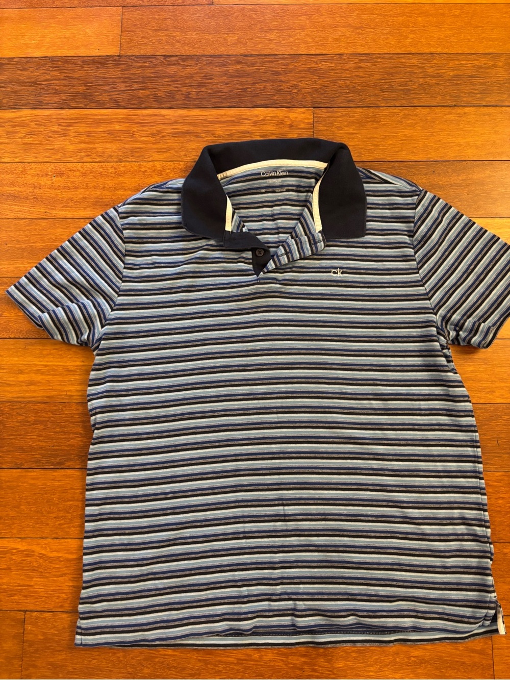 Calvin Klein Men's Blue Striped Polo Shirt size L